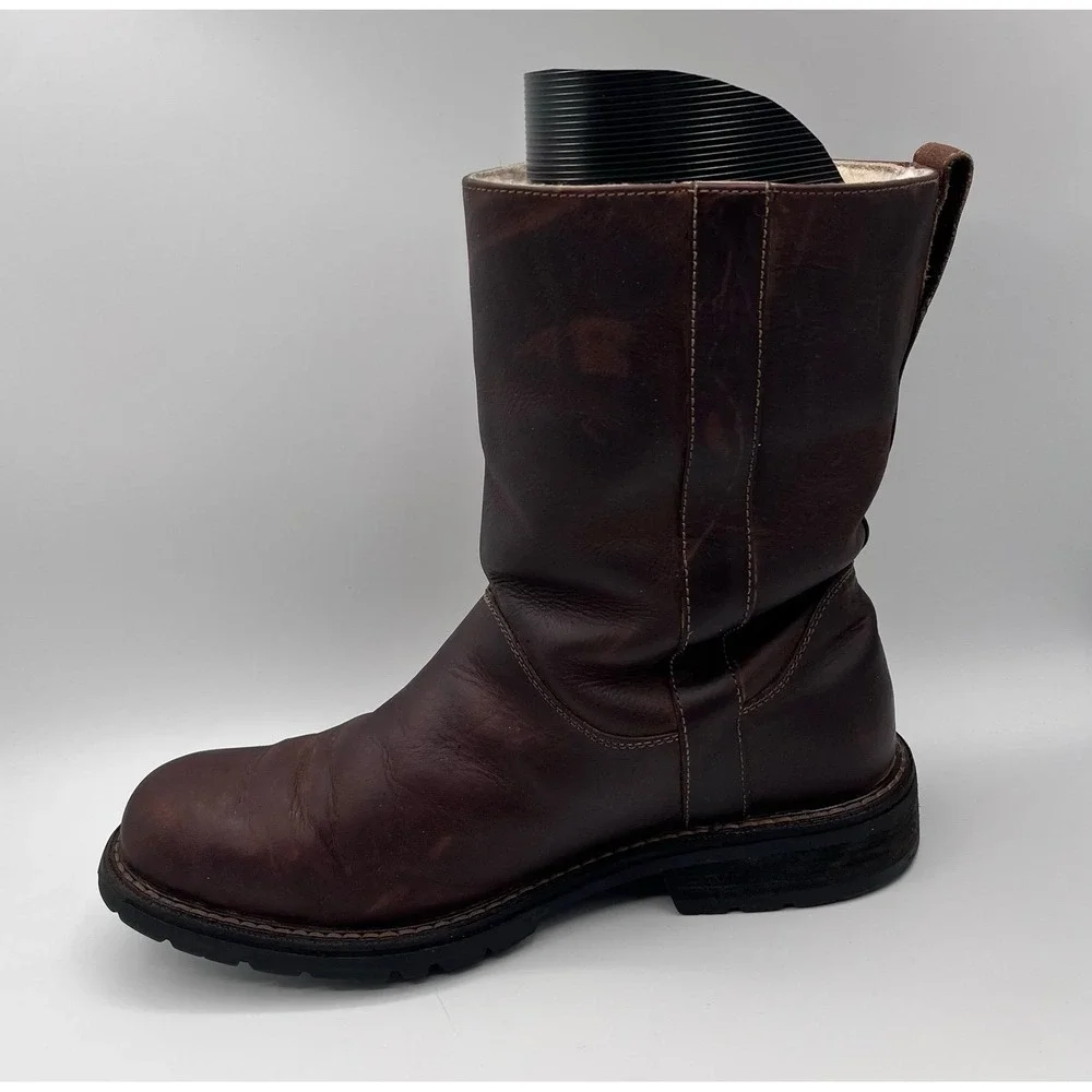 Cole Haan Mens 9M Brown‎ Leather Waterproof Boots Nike Air Sole Shearling Lined